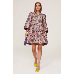 Essentiel Antwerp Camas Pink Floral Jacquard Wide Sleeve Cocktail Mini Dress 6
